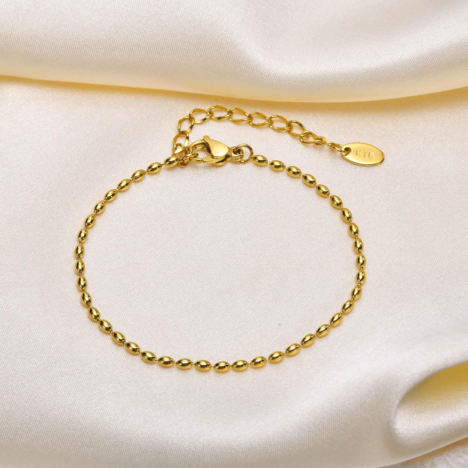 Gold Beaded Bracelet for Women Stainless Steel Trendy Link Chain Stackable Bead Ball Bracelets Mother Gifts Adjustable - Image 5