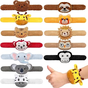 12 PCS Stuffed Jungle Animal Slap Bracelets Plush Animal Snap Bracelets Cute Wrist Slap Band Toy Wrist Animals Wrist Pets Slap Bracelet Wrist Toy for Boys Girls Birthday Gifts Party Favors 12 Styles