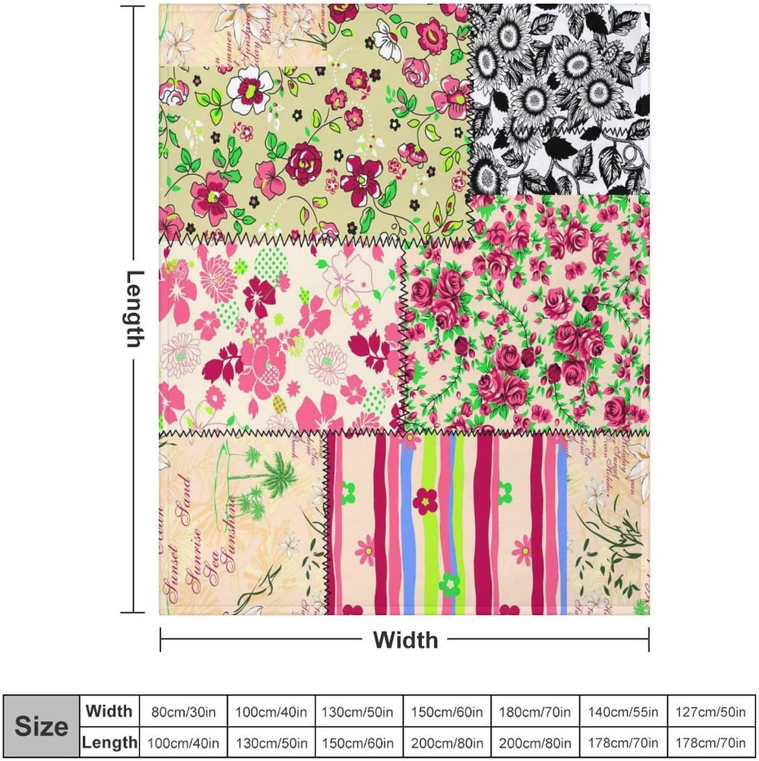 Patchwork Floral Throw Blanket,Retro Style Boho Colorful Farmhouse Flower Botanical Flannel Plush Camping Company Double-Sided Office Chair Bedding Blankets, 40x50 in