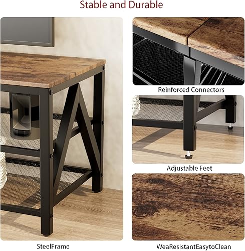 Miniatura 3 de Soporte de TV para televisores de hasta 65 pulgadas, mesa consola de TV industrial de 55 pulgadas de largo con estantes de almacenamiento de 3