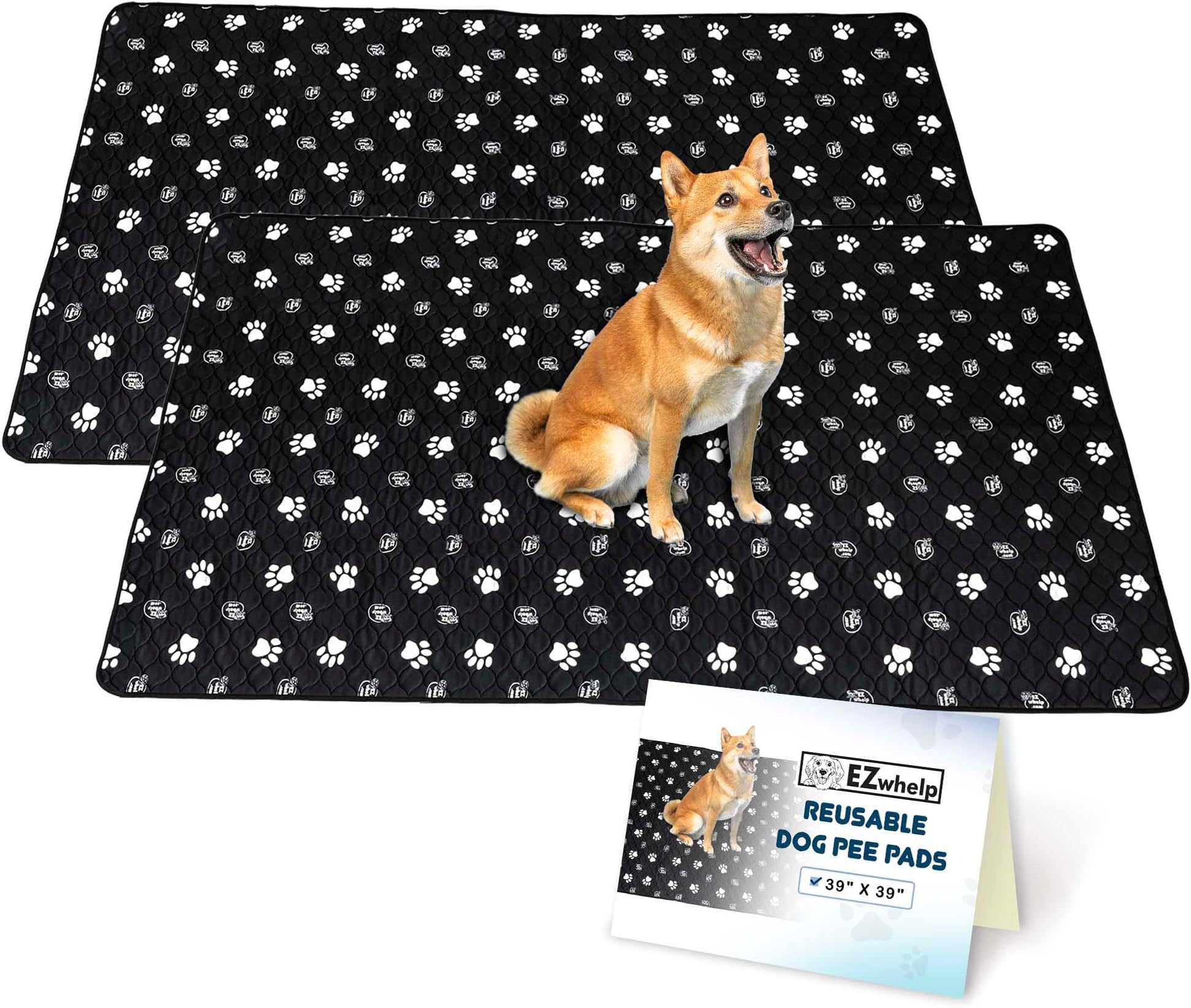 EZwhelp Reusable Dog Pee Pads for Dogs - Waterproof Potty Training Pee Pad - Washable Dog Training Pads w/ Rounded Corners Puppy Pad - Lightweight & Laminated Whelping Pad Dog Mat Pet Supplies (39x39)