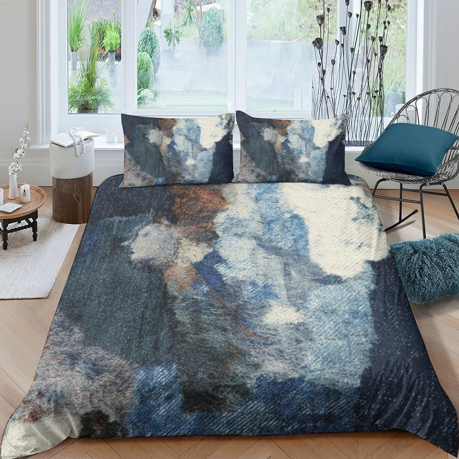 Ctjqhvkz Style-2 3D Printed Abstract Cloud Fitted Sheet Microfiber Artistic Blue Brown Mattress Cover For Bedroom Dorm Decor Single（135X200cm）