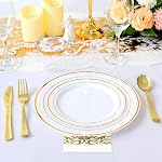 700 Piece Dinnerware Set for Wedding & Party,100 Guest RimPlastic Plates,100 Plastic Silverware,100 Cups,100 Linen Like Napkins (Gold) (Gold)