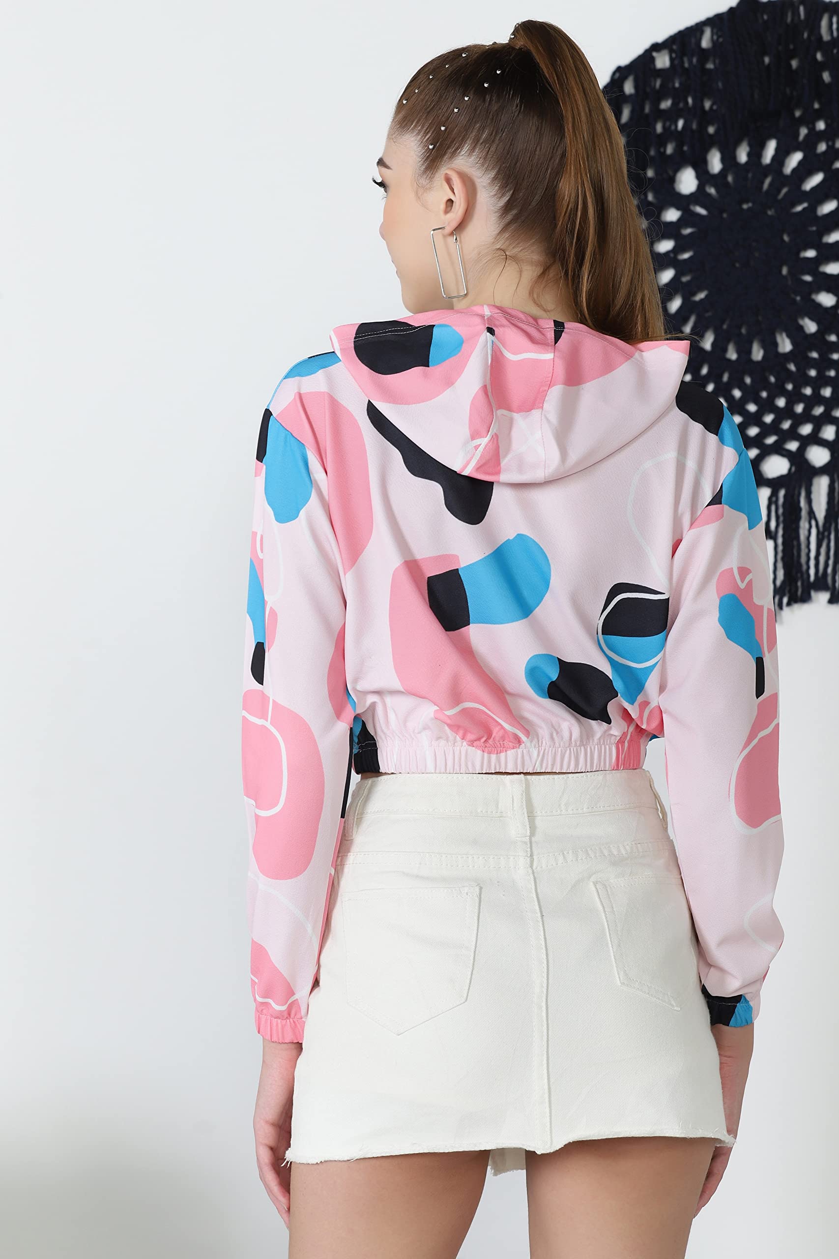 Leriya Fashion Felpa con cappuccio con stampa tie dye a maniche lunghe con coulisse pullover top casual allentato per le donne top