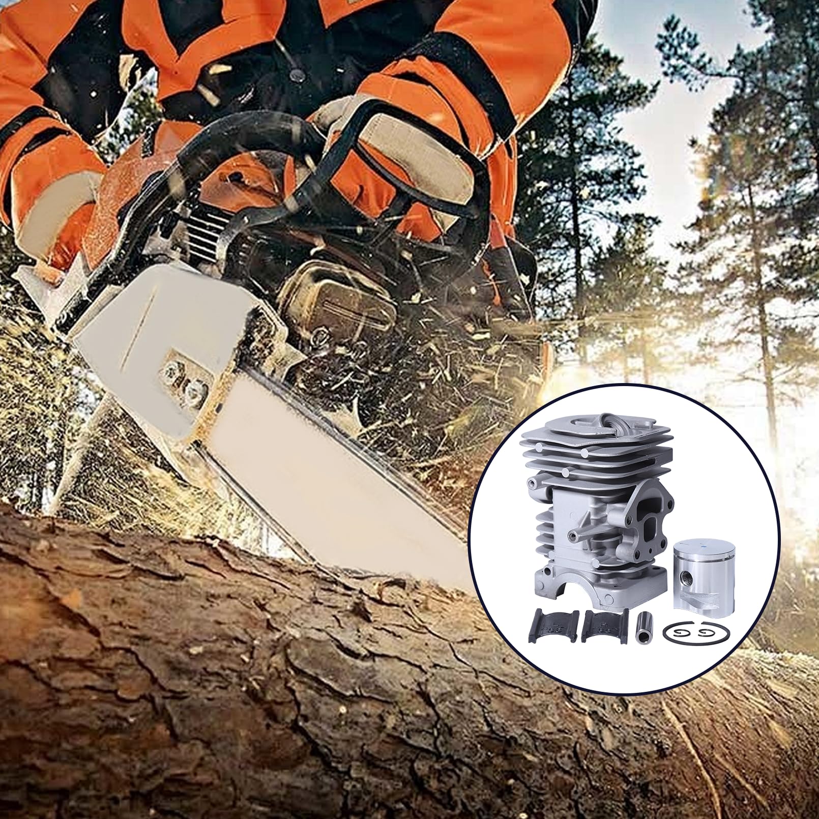 Kit de cilindro y pistón de 39 mm para Husqvarna 235, 236, 240, 235E, 236E y 240E, Incluye bujía, rodamiento de cigüeñal y juego de juntas para motosierras Repuestos, sustituye a 577831101