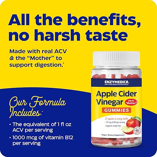 Miniatura 2 de Enzymedica, Gomitas de vinagre de sidra de manzana, hechas con la madre, 12 manzanas orgánicas cultivadas en Estados Unidos por botella, [c][d] 1000
