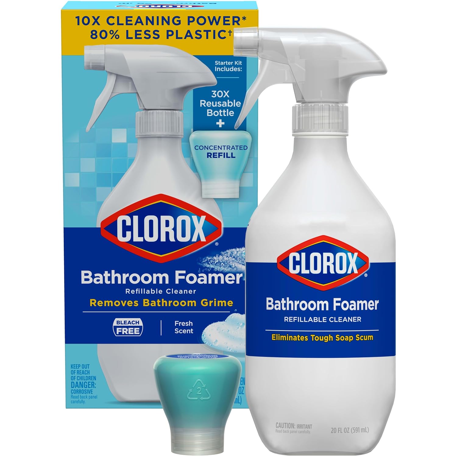 Clorox Bathroom Foamer Refillable Cleaner Household Essentials 1 Bottle and 1 Refill Fresh Scent 1 13 Fl Oz