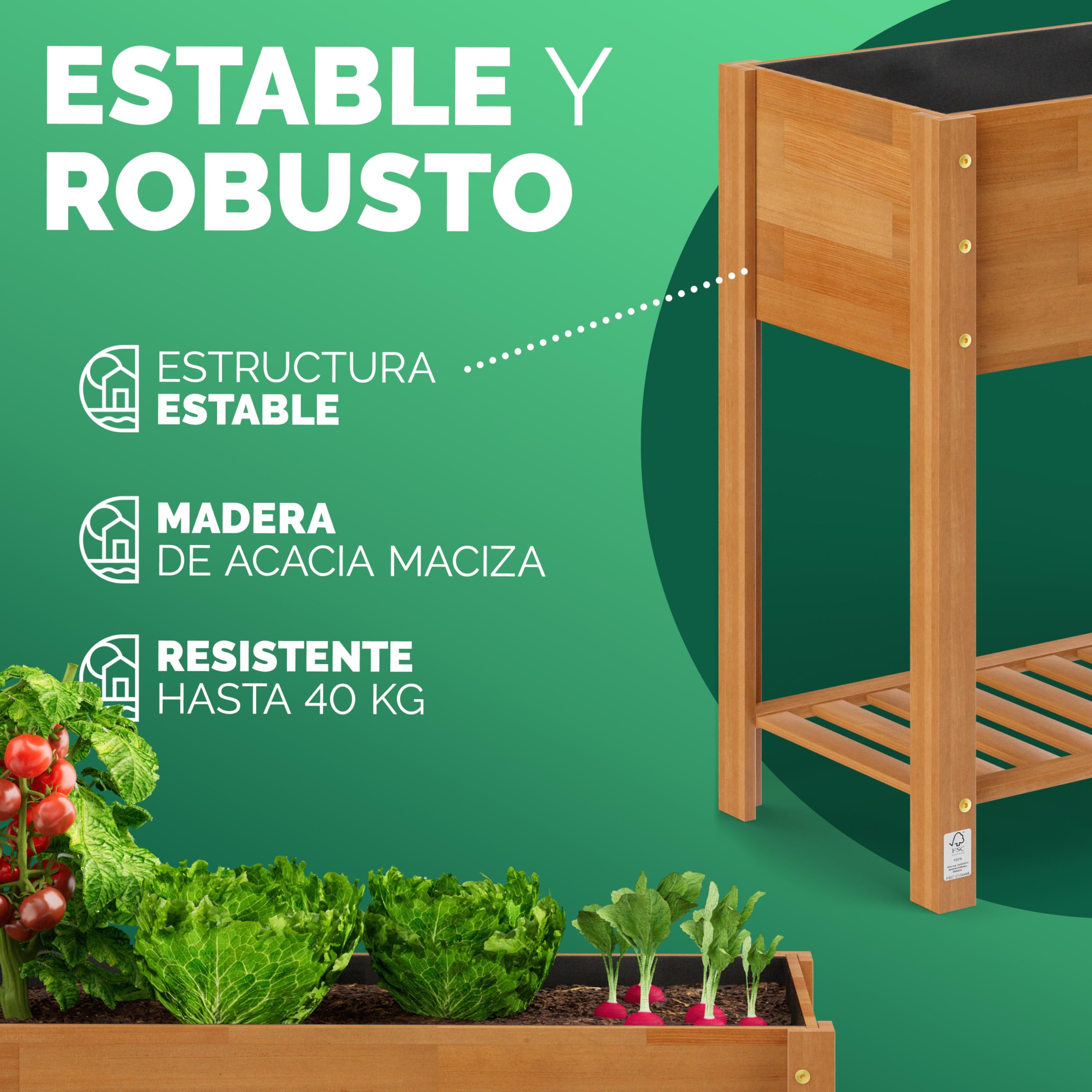 CASARIA® Huerto Elevado Jardinera 100x40x84cm Mesa Cultivo Plantas Hierbas Madera Acacia Cert. FSC® Resistente