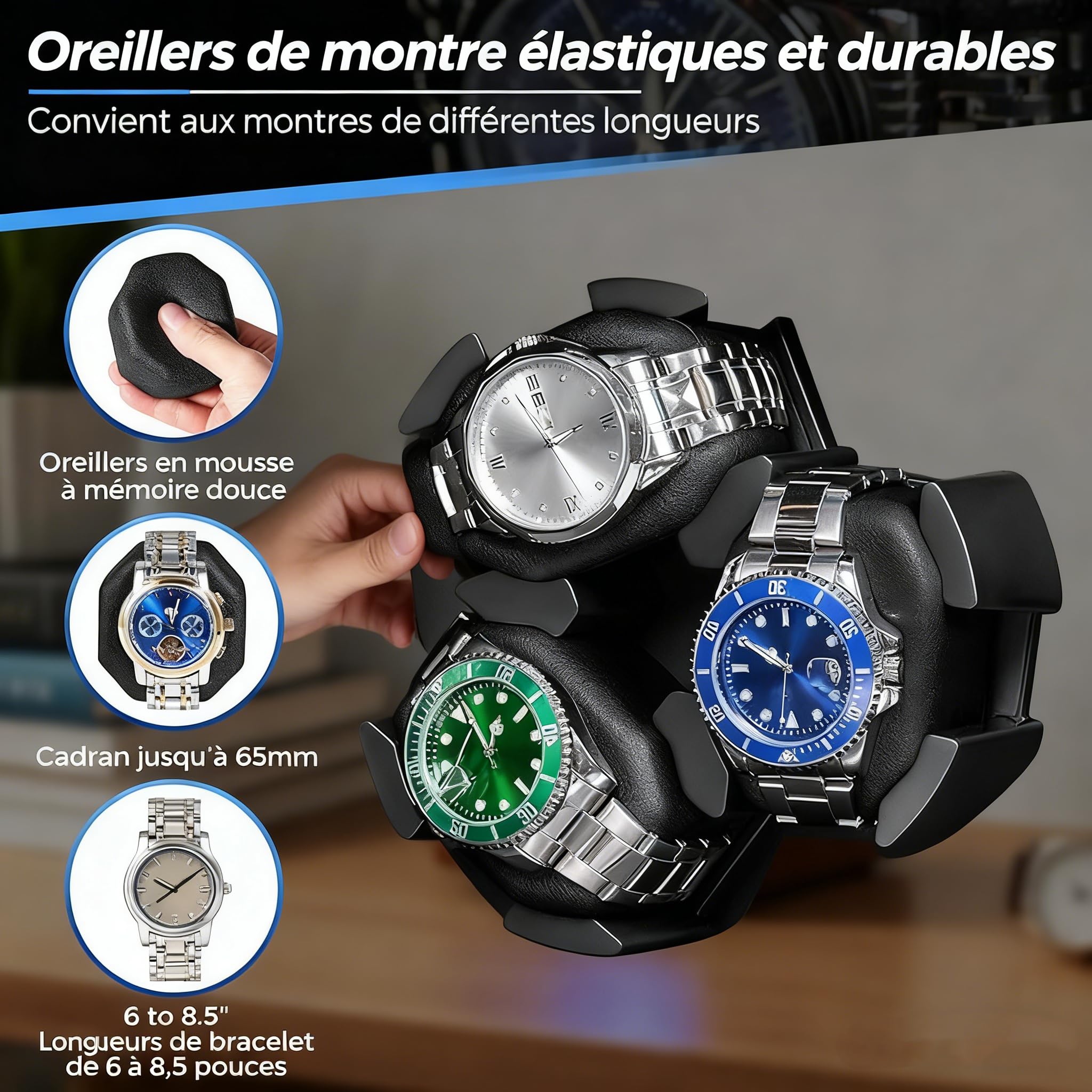 ANWBROAD Remontoir 6 Montres Spinner avec LED et Moteur Mabuchi Super Silencieux - 4 Modes de Rotation, Boîte de Remontoir Cadeau JWW003A