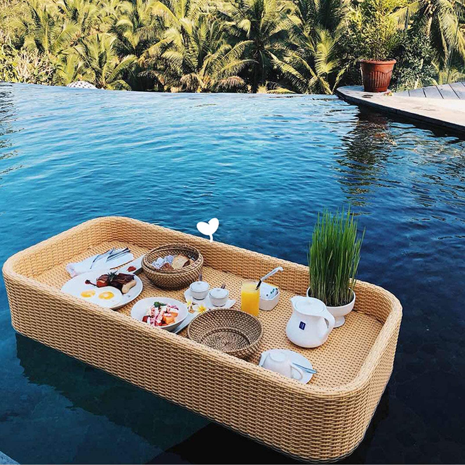 Bandeja Flotante de ratán para Servir, Bandeja Flotante con asa, flotadores de Piscina, Bandeja de Comedor de Mimbre Multiusos para Piscina, Servir Bebidas, BRU