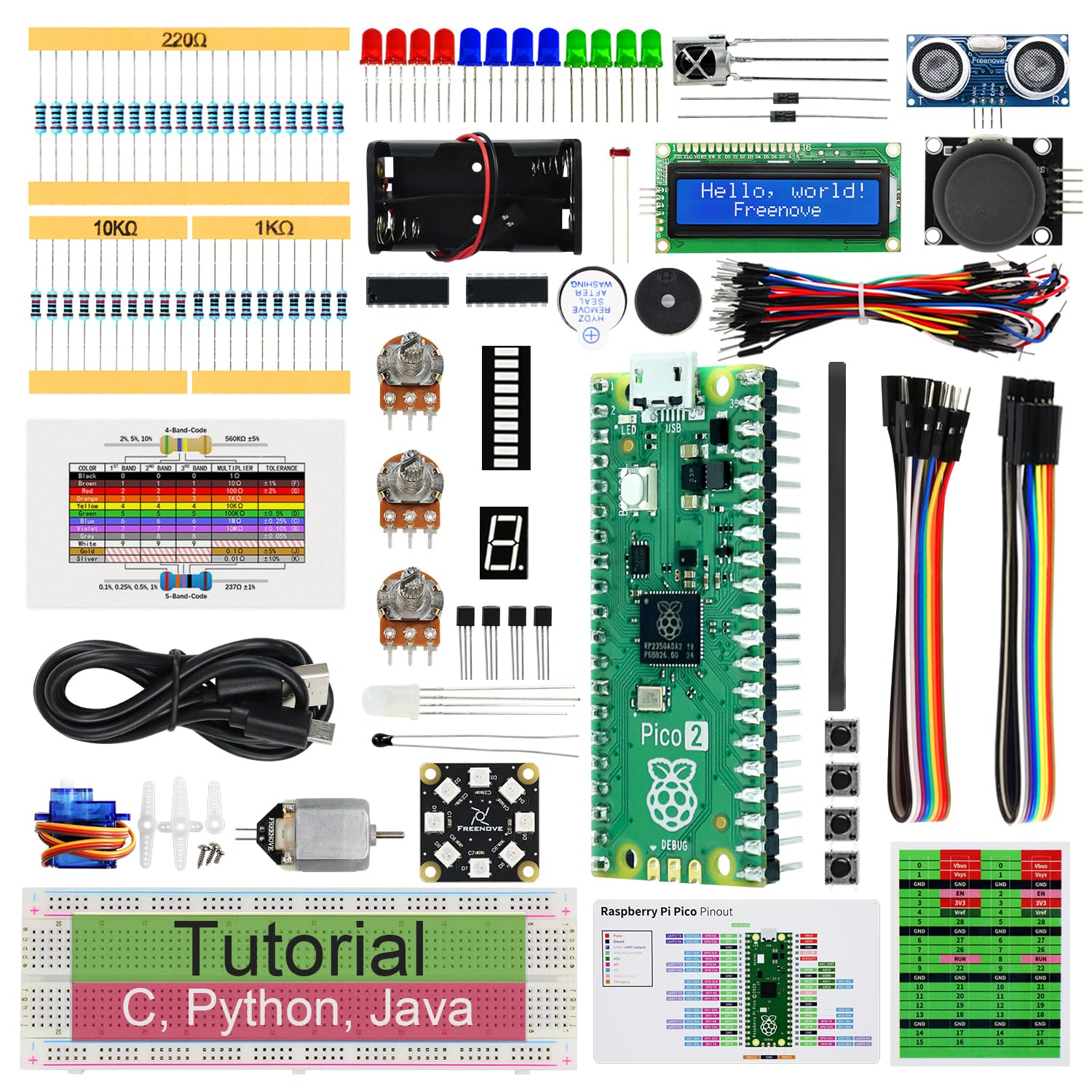Freenove Raspberry Pi Pico 2 W Starter Kit - 94 Projects With Python, C, Java Code