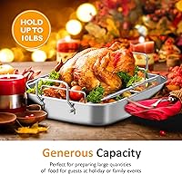 Vista 4 de Sunvivi Sartén para asar de 15.6 pulgadas con estante en forma de V, sartén rectangular para lasaña con asa, asador antiadherente de acero