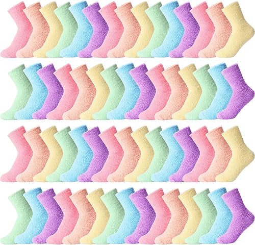 Handepo 60 Pairs Women Fuzzy Socks Bulk Winter Warm Soft Fluffy Crew Socks Sleeping Slipper Socks for Indoor Christmas Gifts