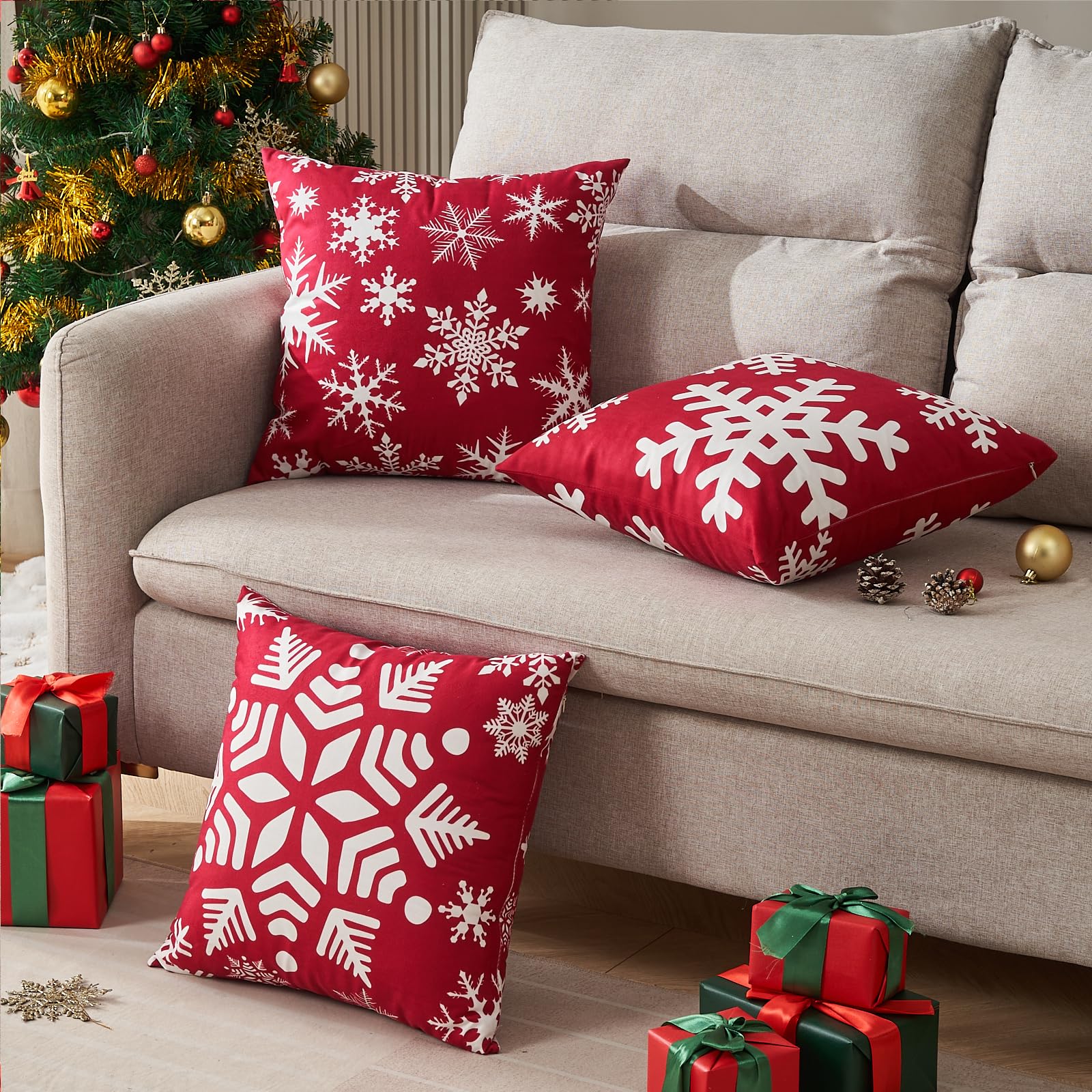 Bonhause Federe Per Cuscini Natale 45x45 Cm - Set Da 4 Con Alberi, Palle E Camion Invernali
