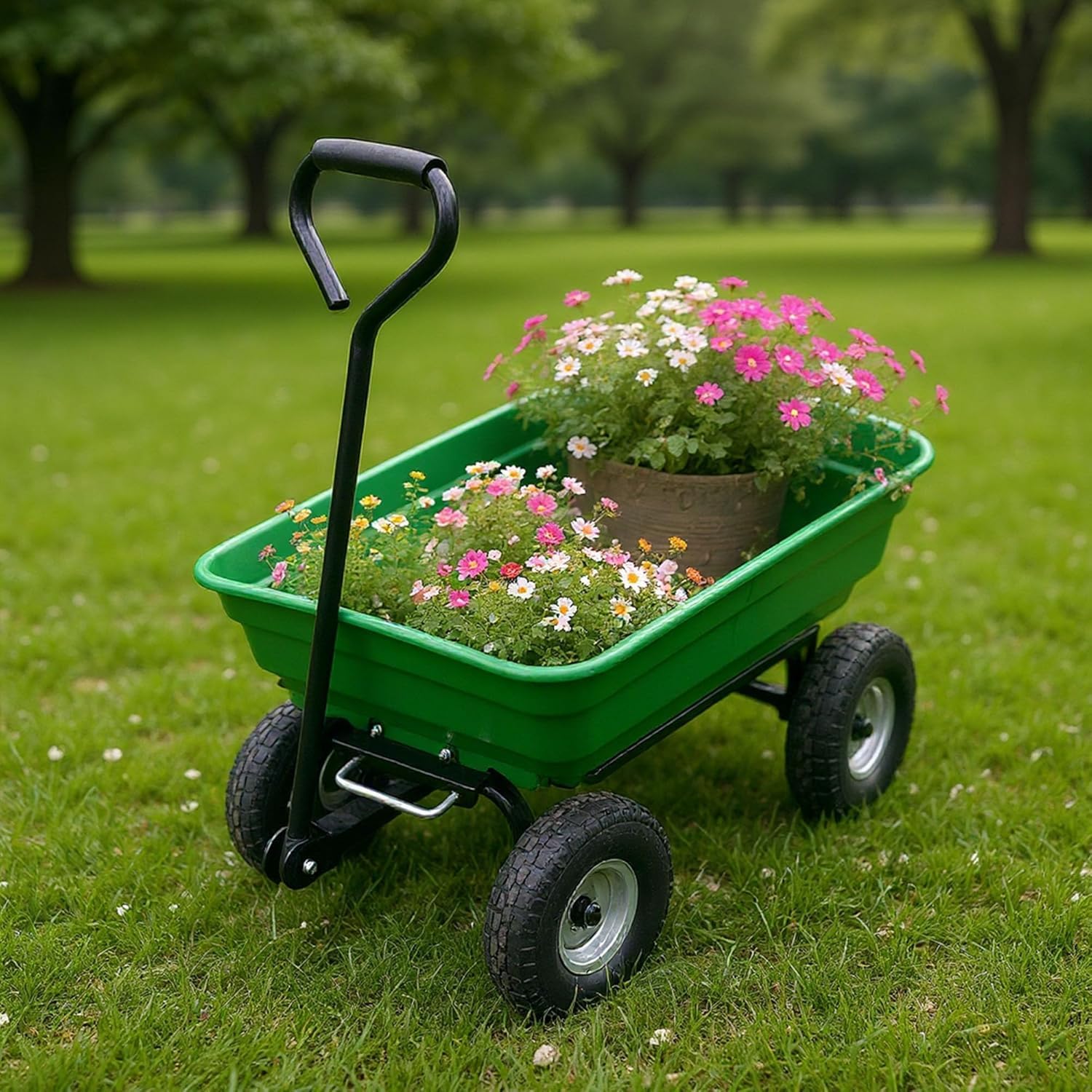 GarveeLife Carriola fino a 272 kg, carriola da giardino, 4 pneumatici con cerchione in metallo, carrello multifunzione per il trasporto, vasca in plastica