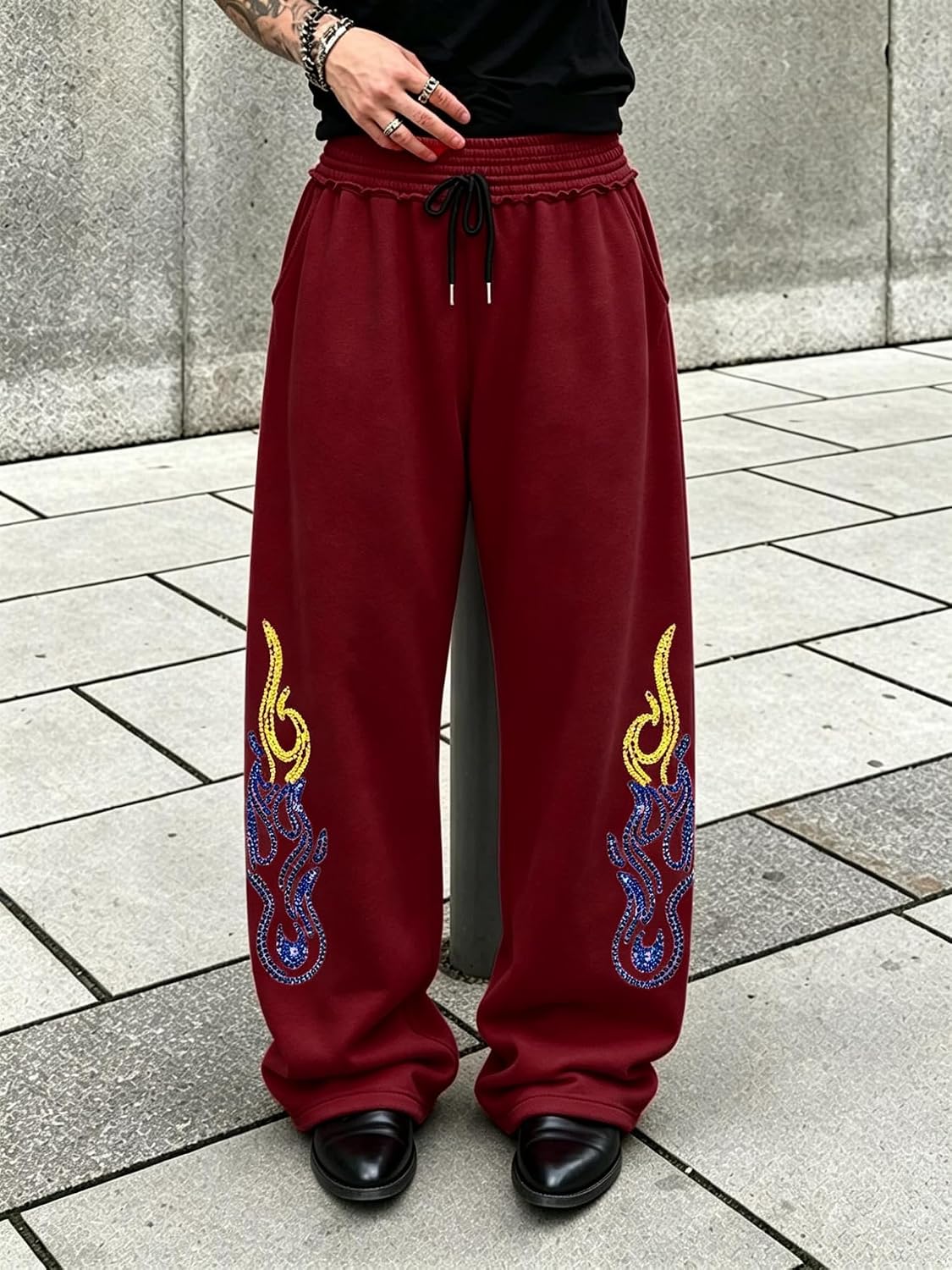 Kaerm Men Women Wide Leg Sweatpants Skate Pants Baggy