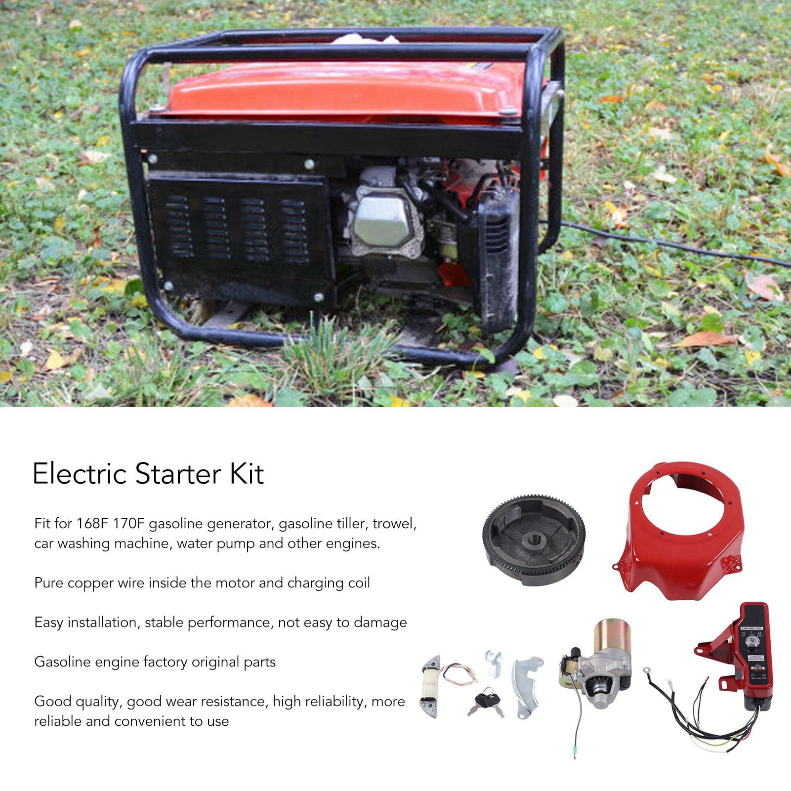 Kit de arranque eléctrico GX160 2KW 3KW Incluye motor con volante de inercia, cubierta grande eléctrica, compatible con generadores de gasolina 168F 170F