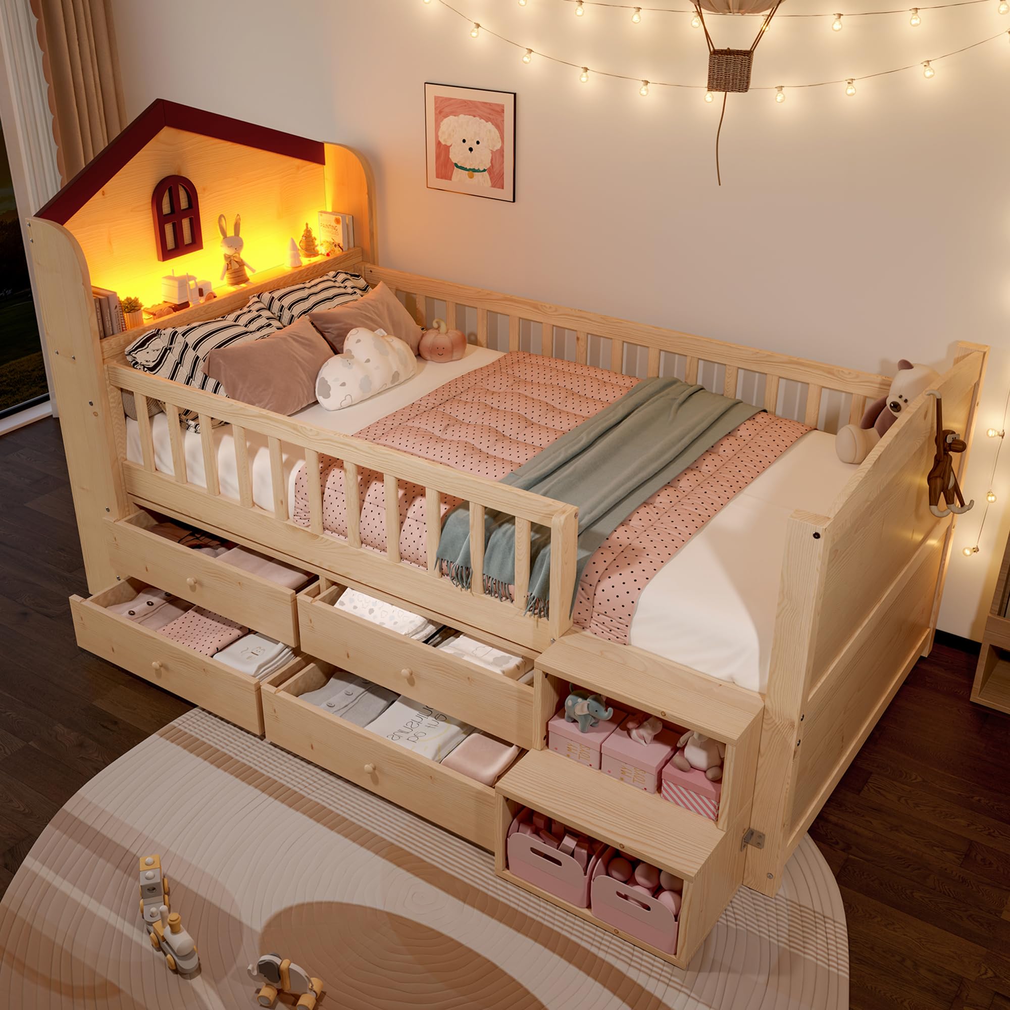 Cadre de lit enfant 90x200 avec 4 tiroirs pour libérer de l'espace au sol