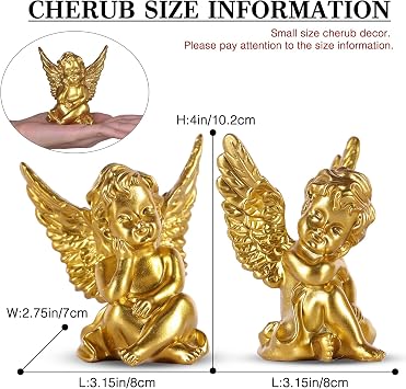 orenm 2 Pieces Resin Angel Figurine Sleeping Angel Figurine Sculpture for Indoor Outdoor Home Decoration Cute Adorable Angle Sculpture Memorial Statue 10cm (Gold)