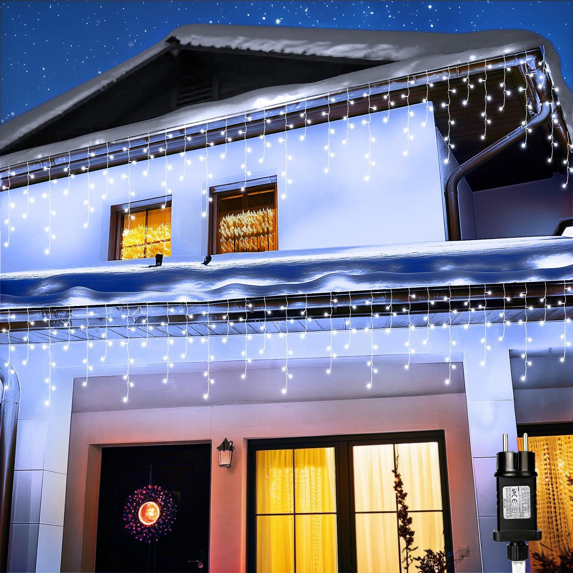 ODEETRONIC Tenda Luminosa Natale, 1000 LED 35M Cascata Luci di Esterno Impermeabile 8 Modalità Luci di Nataliazie Lucine Decorazione per Interno Esterna Finestra Balcone Patio Feste, Bianco Freddo