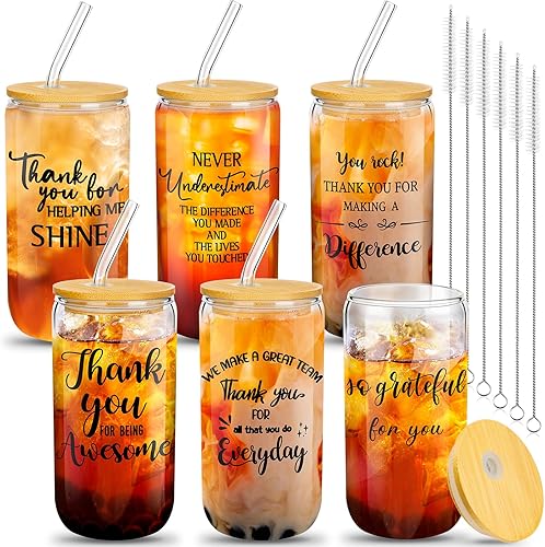 Miniatura 19 de Juego de 6 regalos de agradecimiento para empleados, regalo de equipo de agradecimiento a granel, compañeros de trabajo, lata de 16 onzas, vaso