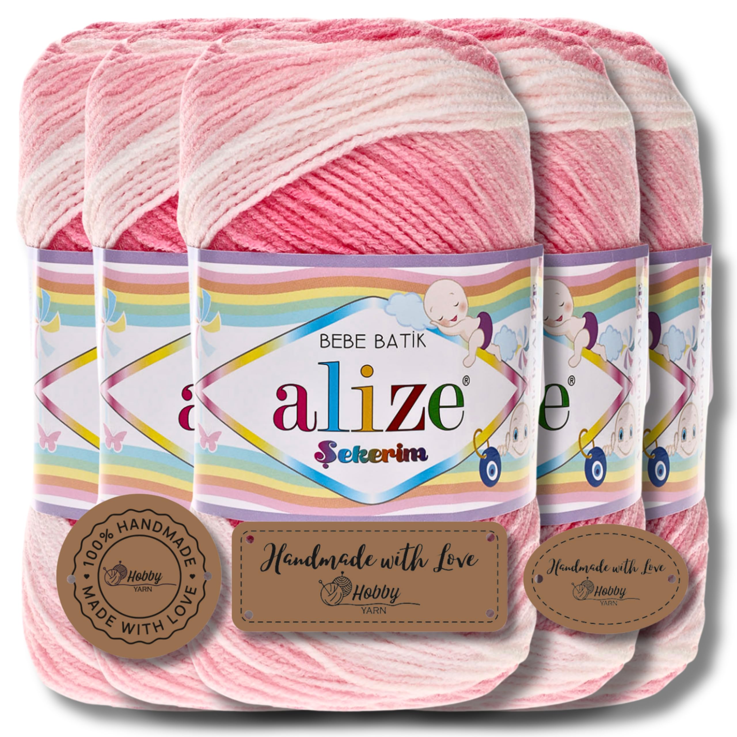 Hobby YARN Alize Sekerim Bebe Batik, 5 x 100 g, Turkish Premium Acrylic Wool, Baby Wool, Knitting Wool with Colour Gradient, Pastel Colour Yarns for Babies, Amigurumi (2126)
