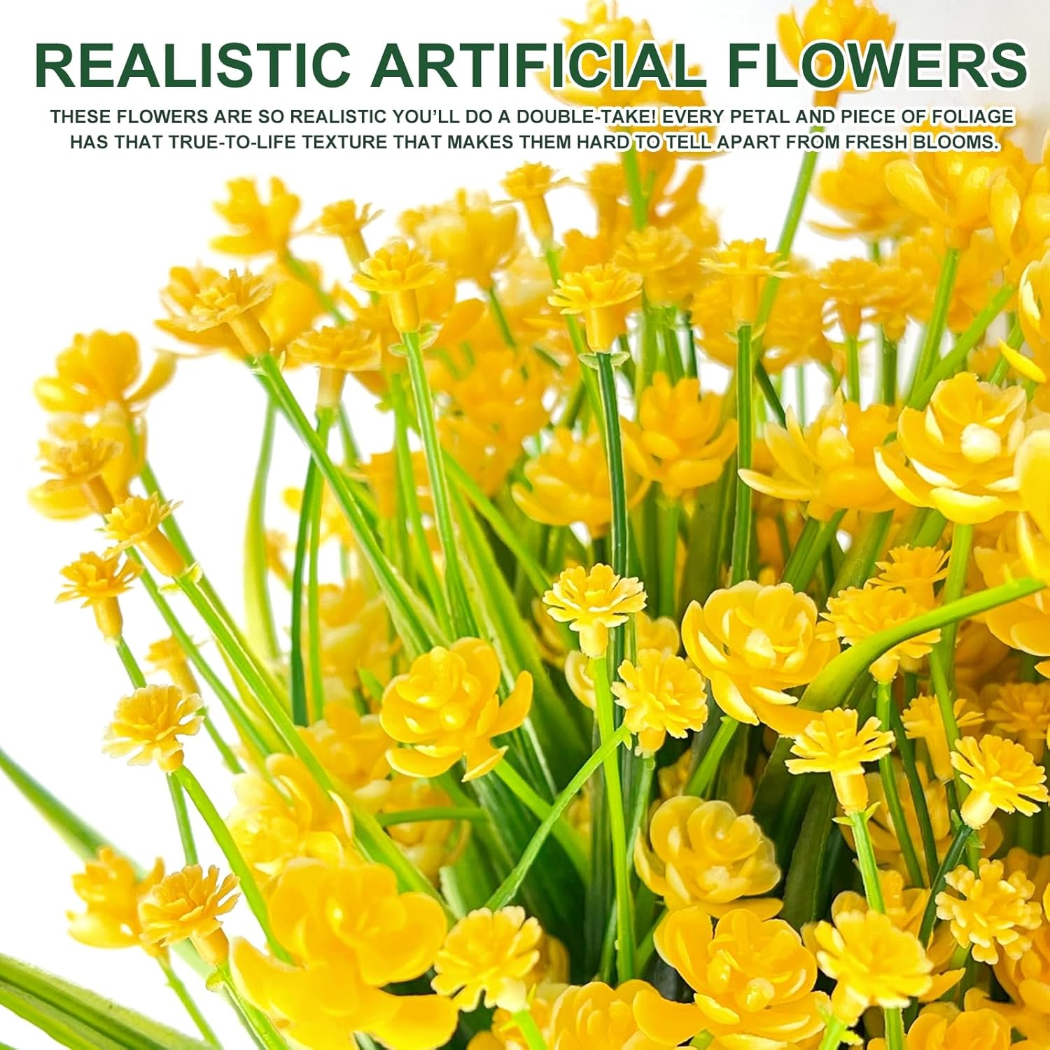 TURNMEON 20 Bundles Artificial Flowers for Outdoors, Artificial Fake Plants UV Resistant Outdoor Faux Plants Cemetery Flowers Plastic Greenery for Gardens Porch Summer Spring Decor 500 Heads(Yellow) - Image 8