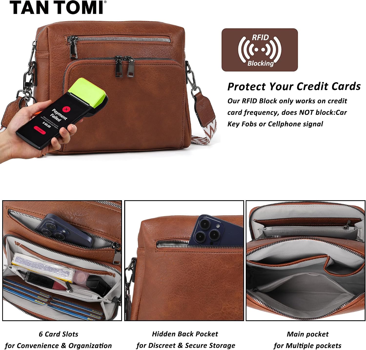 TANTOMI Crossbody Bags for Women Trendy Crossbody Purse Shoulder Handbags Vegan Leather Built in Wallet for Travel