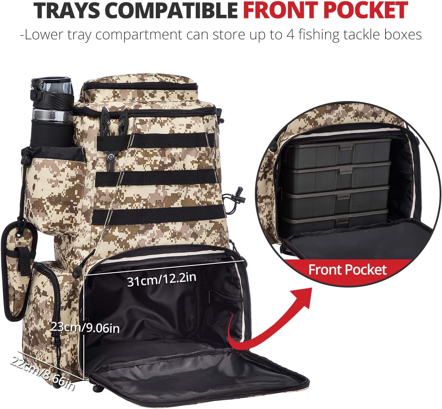 Sucipi Fishing Tackle Backpack Outdoor Large Fishing Tackle Bag Water-Resistant Fishing Backpack with Rod Holder Backpack for Trout Fishing Outdoor Sports Camping Hiking : Sports & Outdoors