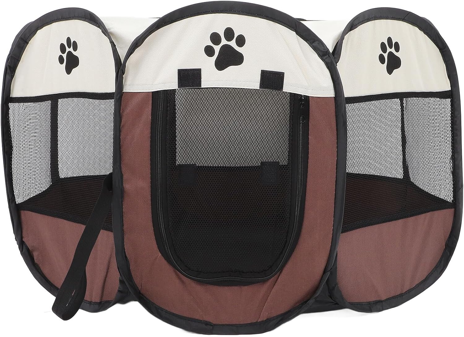 Large Portable Pet Playpen Octagon Tent with Oxford Fabric, Folding Puppy Playpen with Zippered Mesh Door for Indoor Outdoor Use, Suitable for Cats and Dogs, Coffee Tone Small Size