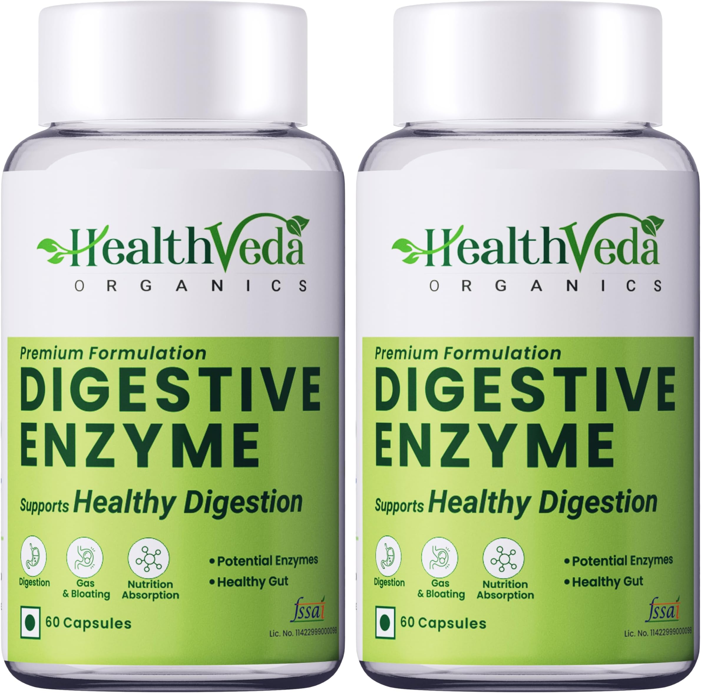 HEALTH VEDA ORGANICS PRIVATE LIMITED Organics Digestive Enzyme Capsules | For Better Digestive Function, Healthy Gut, & Health Management | 120 Veg Capsules for Both Men & Women (Packs of 2)