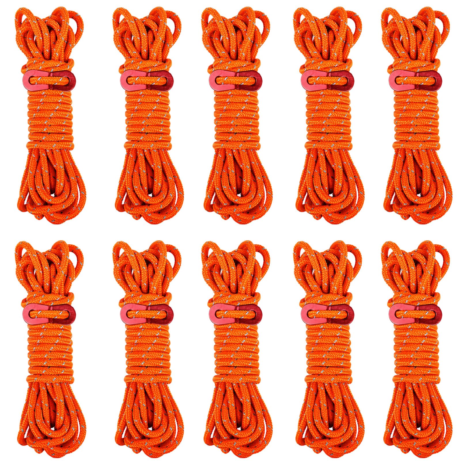 Reflective Tent Guy Ropes,10Pcs Guy Ropes,4M Heavy Duty Camping Rope for Camping, Gazebo, Awning &Tents(Orange)