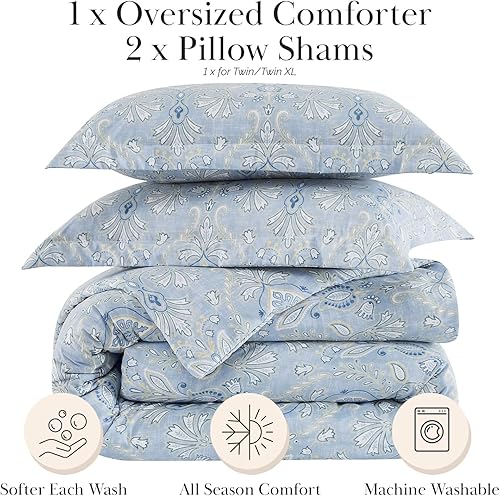 Miniatura 221 de Southshore Fine Living, Inc. Juego de edredón de 2 piezas, tamaño individual, juego de edredón floral con funda de almohada, pájaros y flores