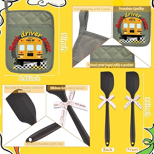 Miniatura 2 de Kit de 12 piezas de regalo para conductor de autobús, soporte para ollas de autobús escolar con llavero, espátula de silicona y tarjeta de
