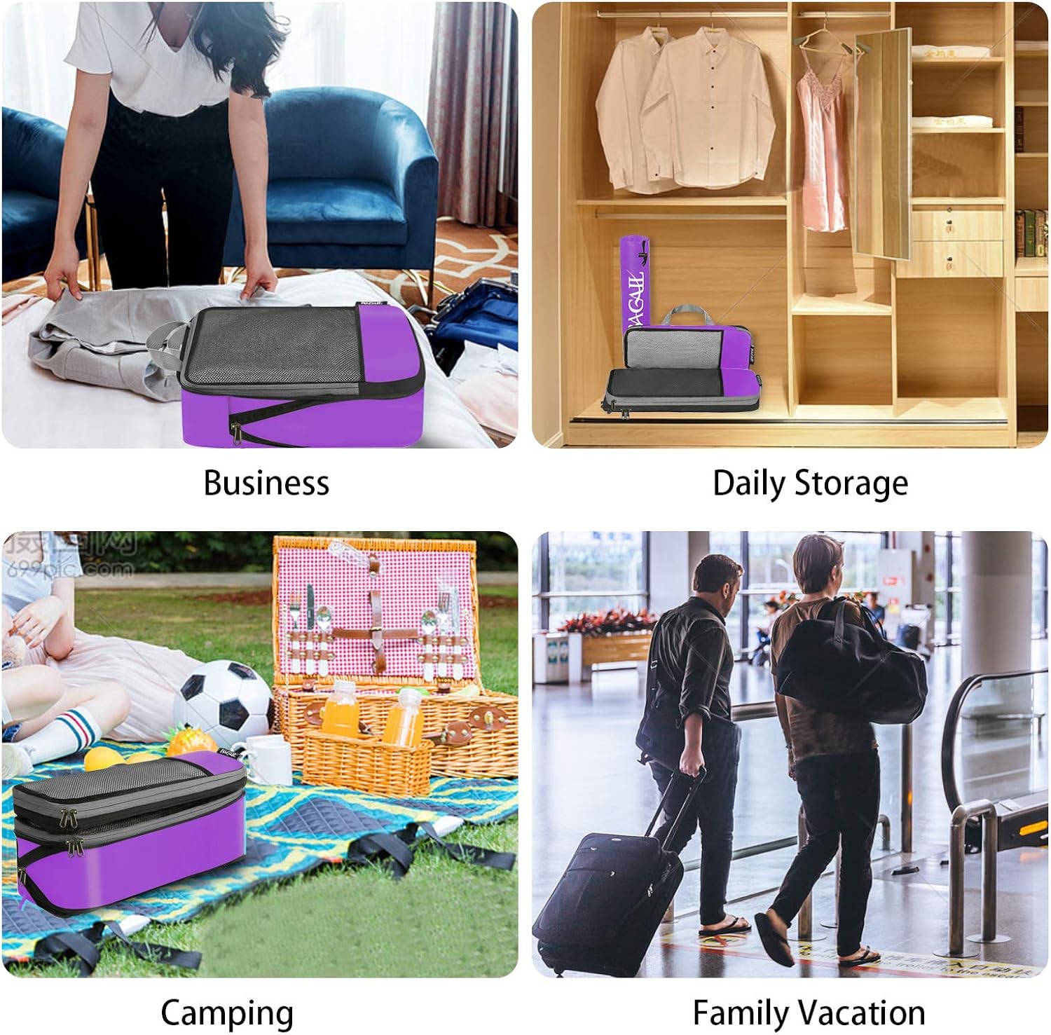  | Bagail 4 Set/6 Set Compression Packing Cubes Travel Expandable Packing Organizers(Purple Mesh, 6 Set) | Packing Organizers
