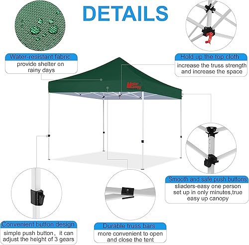 Miniatura 5 de MASTERCANOPY - Toldo plegable estilo tienda de campaña de 10 x 10 pies, de montura instantánea y para uso comercial, con una bolsa con ruedas