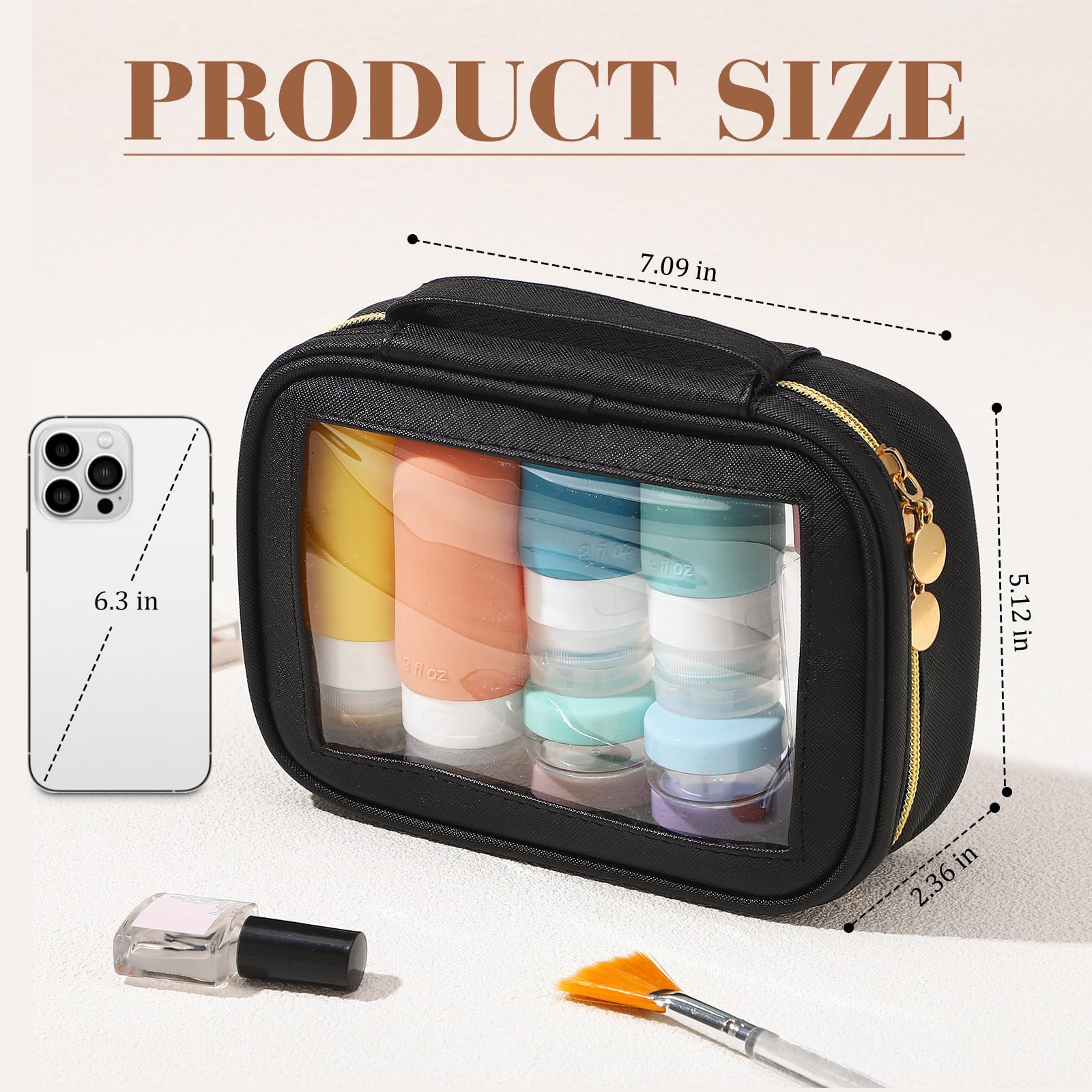 Kigeli 4 trousse trasparenti da viaggio per articoli da toeletta, piccole custodie per cosmetici, impermeabili, portatili, in pelle, con cerniera, organizer per auto, accessori essenziali per donne