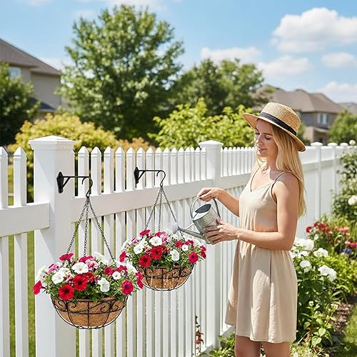 Miniatura 5 de Macetas Colgantes de Metal para Exteriores (paquete de 4, 14 pulgadas) Cestas Colgantes para Plantas, Soporte de Plantas de Alambre Redondo