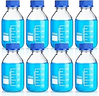 Irenare 500ml Borosilicate Glass Media Storage Bottles with Blue GL45 Screw Caps - 8 Pack Lab Reagent Bottles