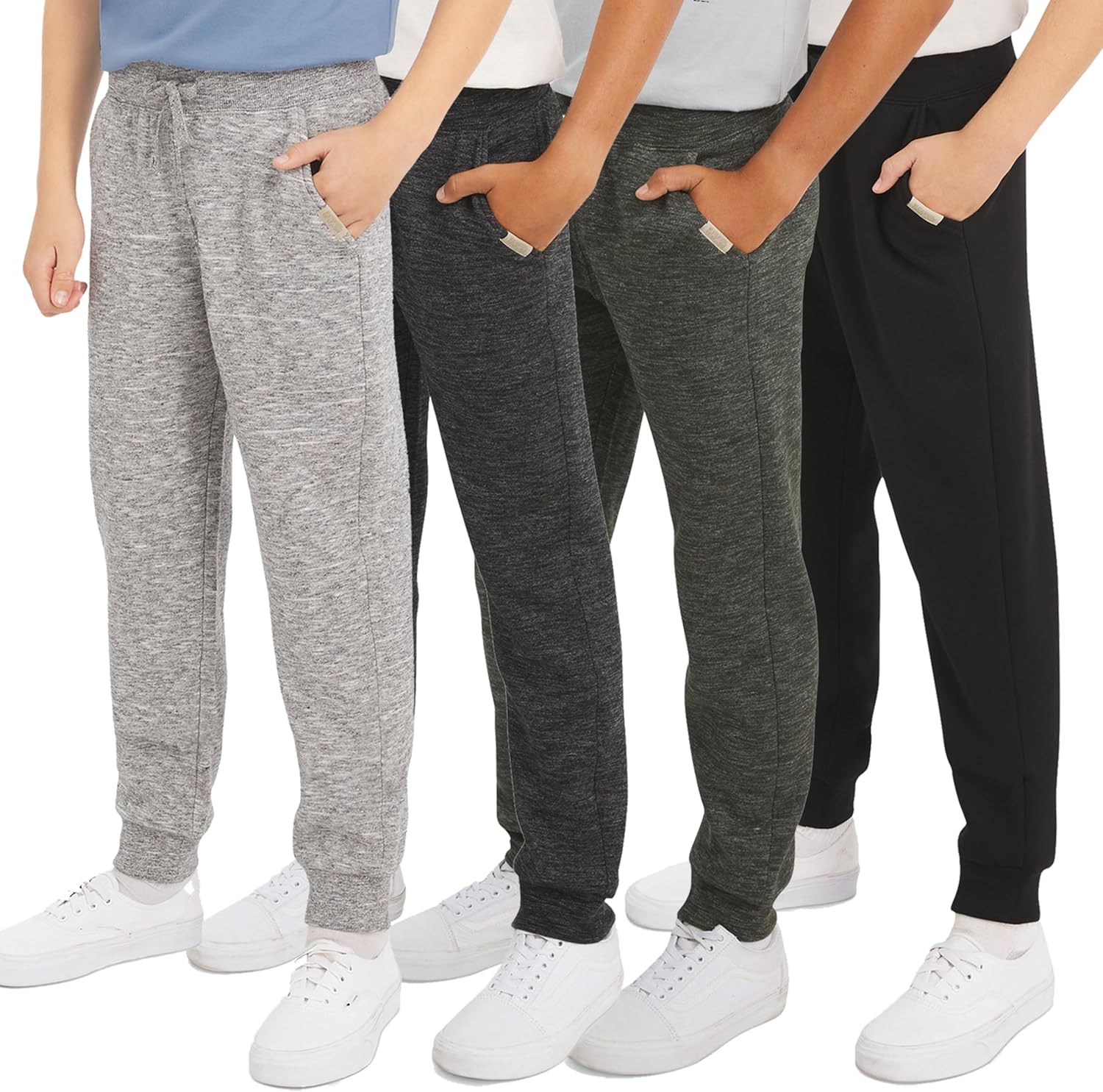 Weatherproof Vintage Boys' 4 Pack Variety Midweight Super Soft Fleece Lined Stretchable Jogger Pants