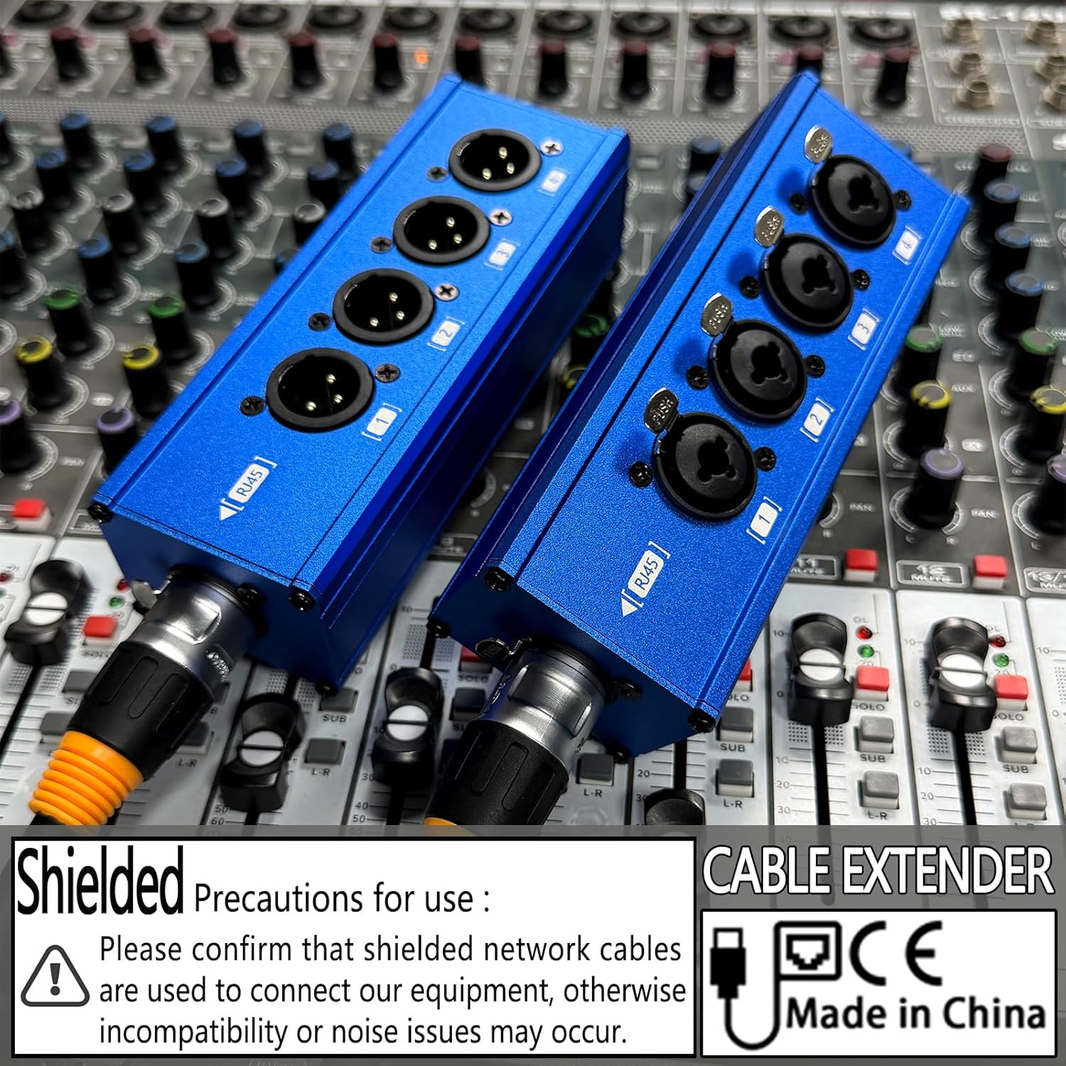 4 Channel 3 Pin Multi Network XLR Cable Breakout XLR Male and 6.35 1/4" TRS Stereo Female Over RJ45 Ethercon Cable Extender for Stage Lighting and Recording Studio (Blue, XLR M - XLR/6.35 F)