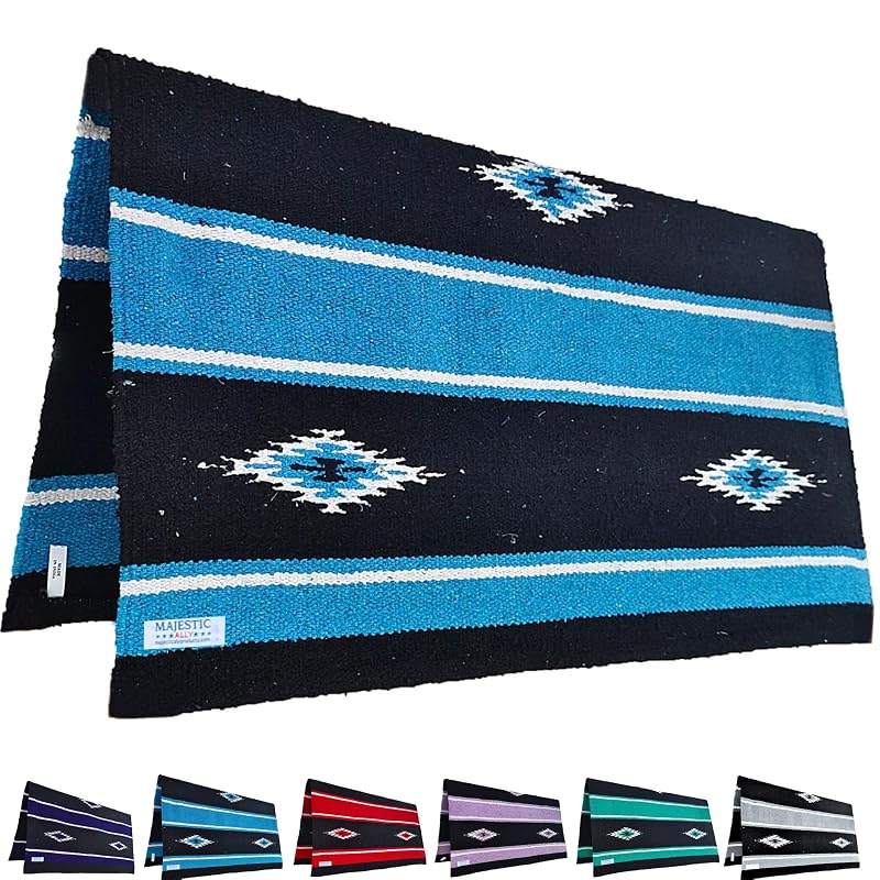 Manta de sela para cavalo em acrílico com design Navajo Majestic Ally Hurricane Blue and Black 91,44 x 86,36 cm