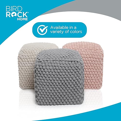 Miniatura 6 de BIRDROCK HOME Buds Puf Taburete otomano  Puf de punto  Silla de piso  Cordón trenzado de algodón  Ideal para la sala de estar, dormitorio y
