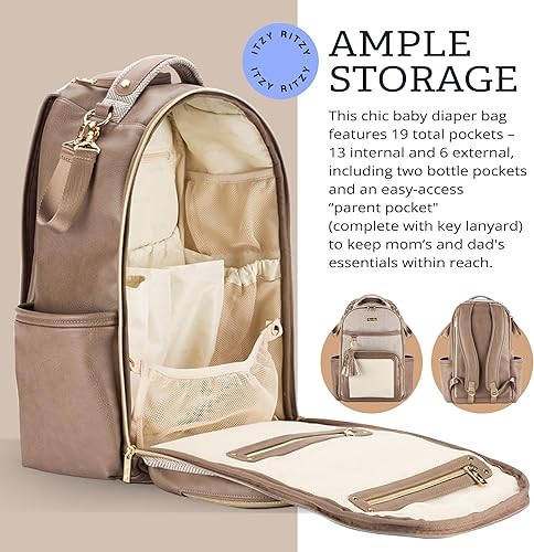 Miniatura 4 de Itzy Ritzy Mochila para pañales Mochila de gran capacidad Boss Plus para bebé, bolsa de pañales con 19 bolsillos, cambiador, clips para cochecito y