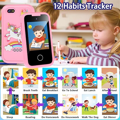 Miniatura 5 de Teléfono inteligente para niños para niñas, regalos de cumpleaños de Navidad para niñas de 3 a 8 años, teléfonos de juguete de simulación con doble