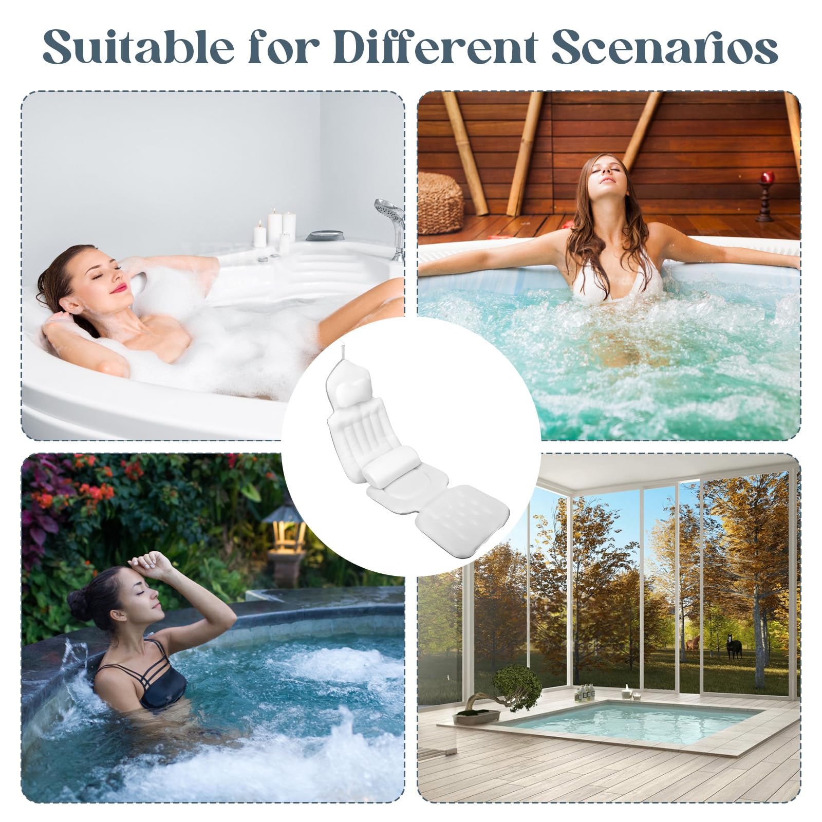 Cuscino per vasca da bagno intero con cuscino lombare, spessore 4D, con poggiatesta supporta collo, schiena e gambe, cuscino per vasca da bagno con ventose, gancio sospeso, sacco per la biancheria