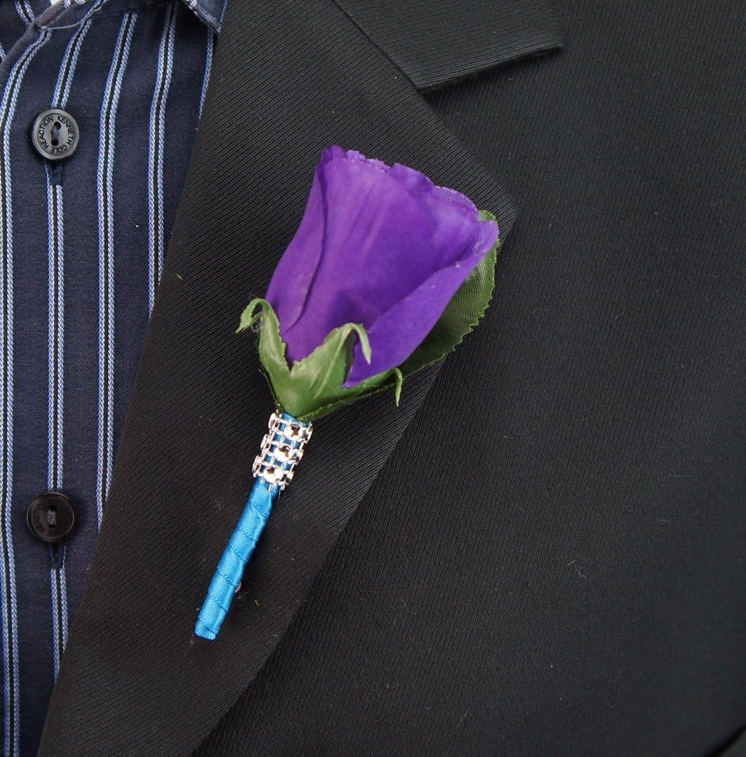 Angel Isabella 17pc Wedding Bridal Party Bouquets Boutonniere - Turquoise, Purple, Silver - Silk Roses Flowers