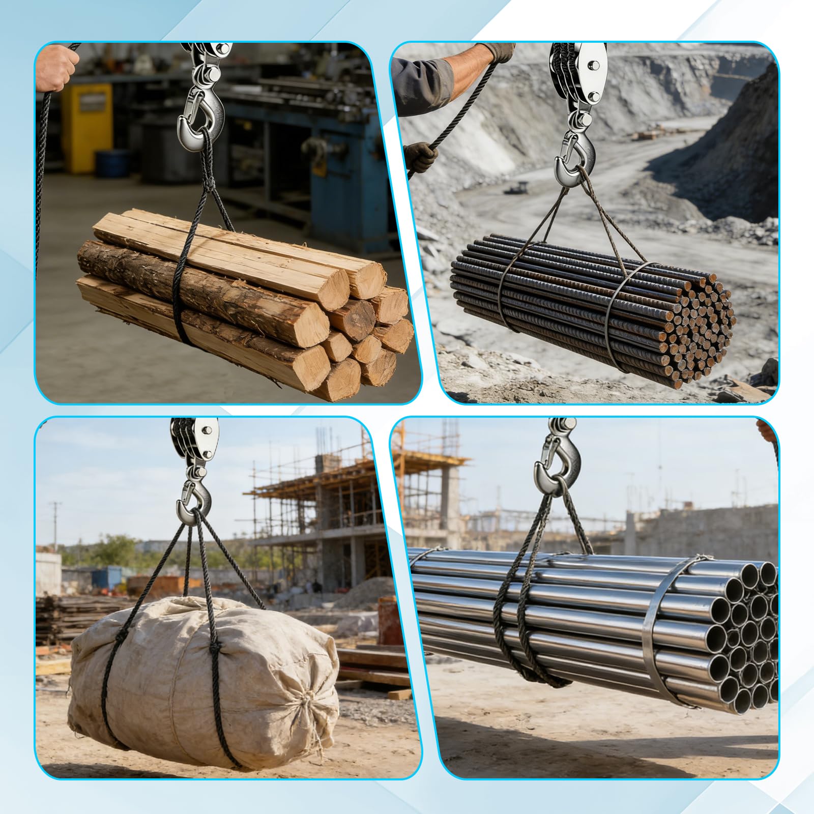 Palan à Poulie à Corde, Palan Manuel 8:1, Rotatif à 270°, Poulie de Levage avec Corde de Nylon Résistant de 20m, Levage 2,5m Système de Poulie pour Soulever Objets Lourds, Chasse, Garages