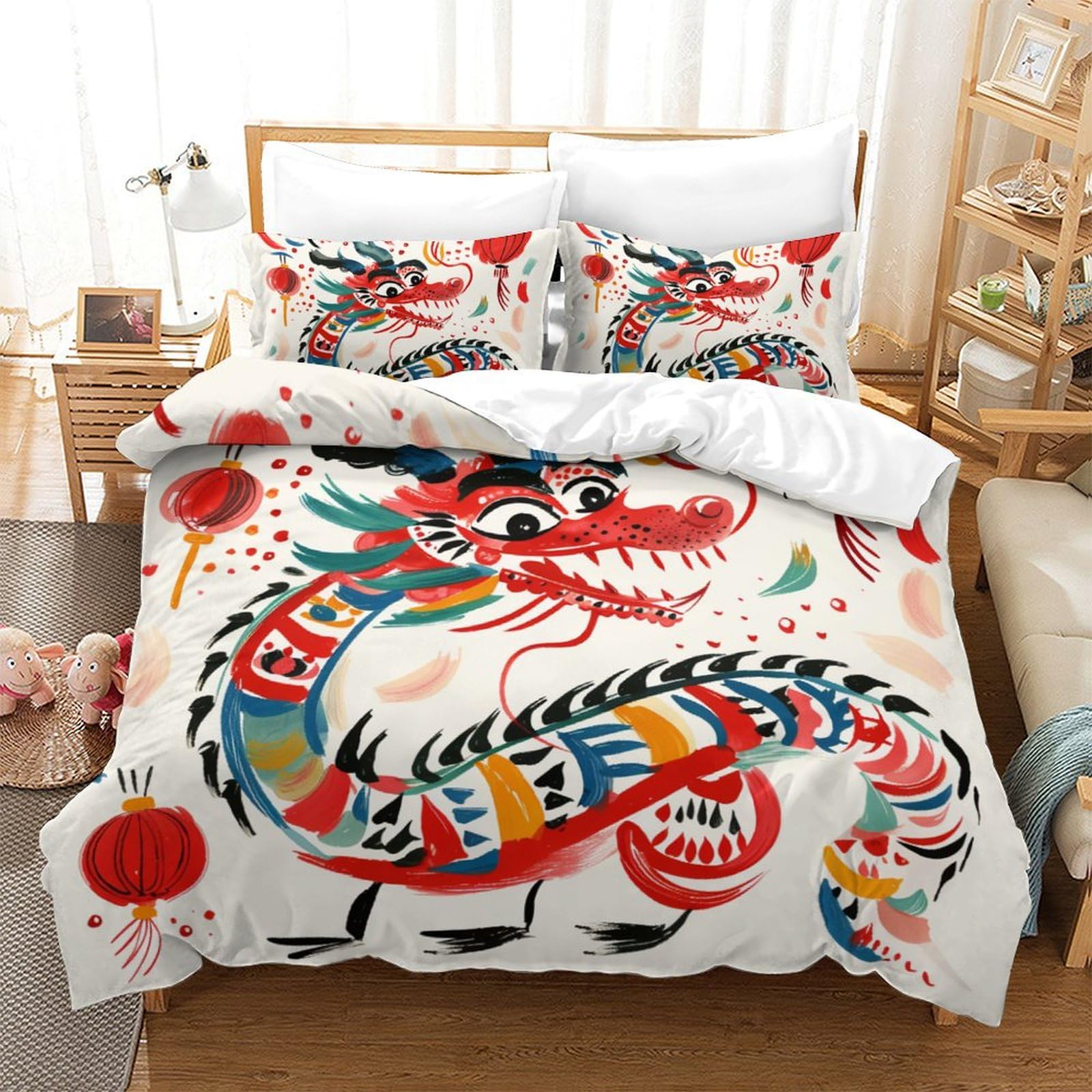 Housse de couette dragon 200x200cm pour chambre d'ado moderne