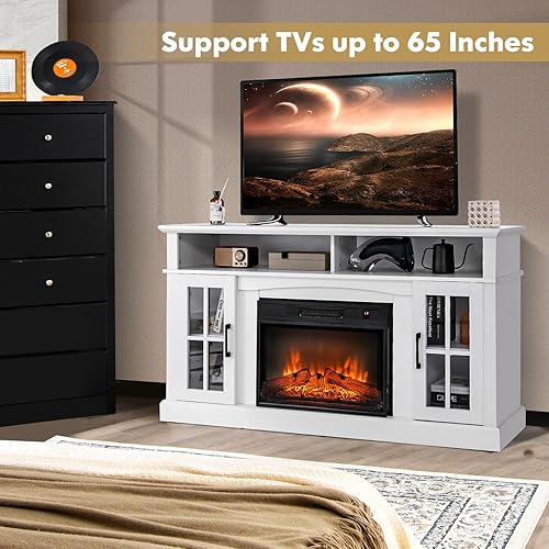 Miniatura 3 de COSTWAY Soporte eléctrico para TV con chimenea para televisores de hasta 65 pulgadas, calentador de 1400 W con control remoto, temporizador de 6